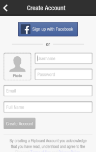 Flipboard application registration form